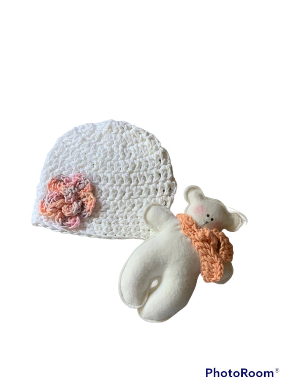 Cotton newborn baby hat/bear set