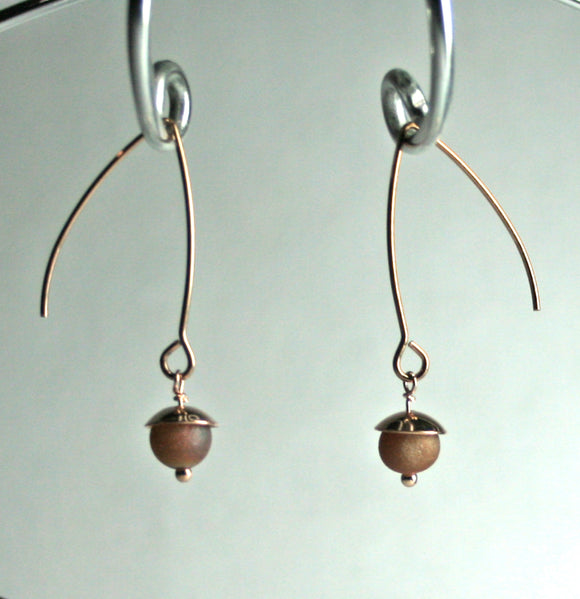 Copper Druzy Agate Small Rose Gold Acorn Earrings
