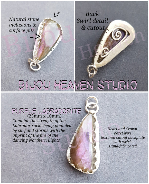 Purple Labradorite swirl back bezel pendant necklace