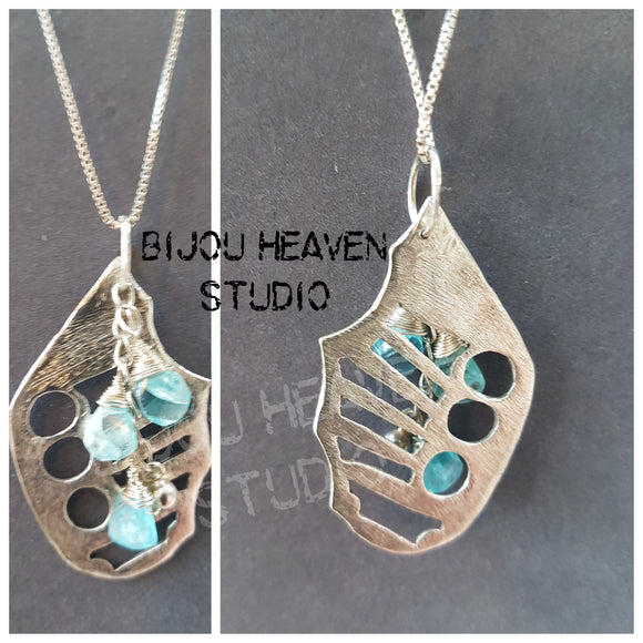 Original Butterfly wing and Apatite pendant necklace