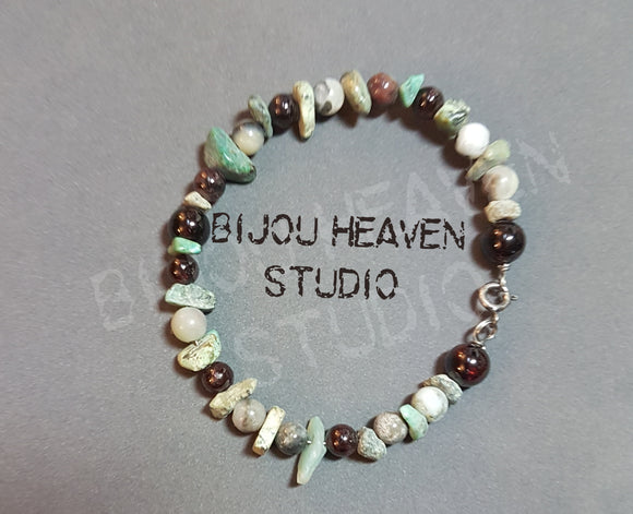 Garnet, Amazonite, and Turquoise bangle bracelet