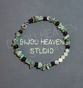 Turquoise, Black Agate and Amazonite bangle bracelet