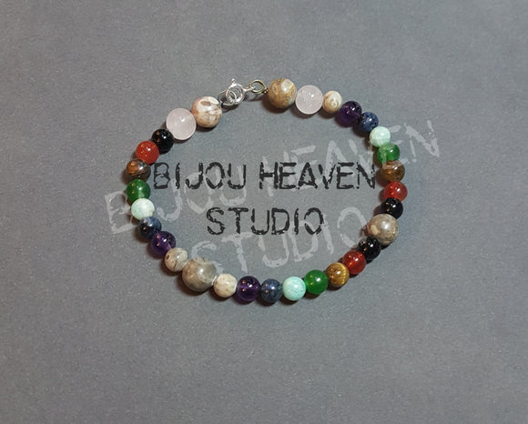 Chakra series with Fossil Agate and Rose Quartz bangle bracelet