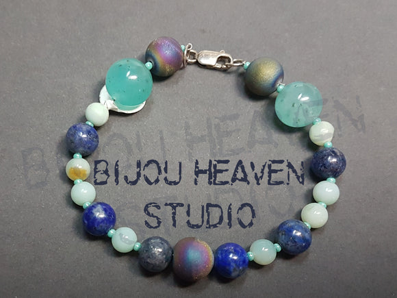 Gem Amazonite, Agate and Lapis Lazuli bracelet
