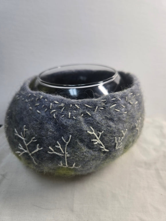 Blue-Gray felted pot