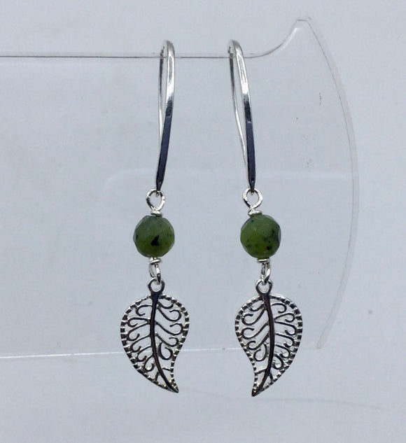 Canadian Jade and Silver  Leaf Earrings