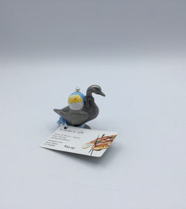 Acrylic painted Quail Egg with Geese Chicks and Pewter Goose Stands