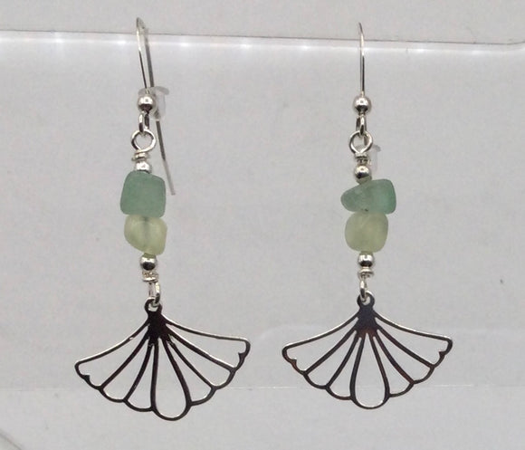 Serpentine with Sterling Silver Fan Earrings