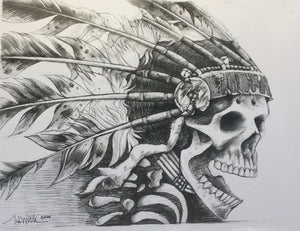 Skull with head dress print