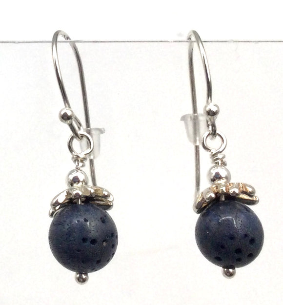 Blue Coral /Silver Coral Cap Earrings