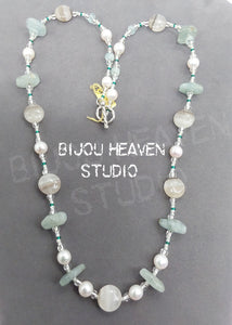 Agate, Pearl, Aquamarine necklace