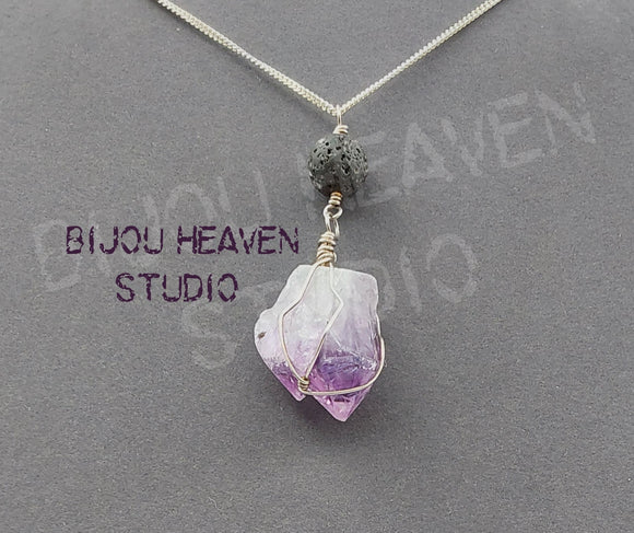 Amethyst twin point pendant necklace