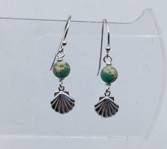 Aqua Terra Jasper/ Silver Seashell Earrings