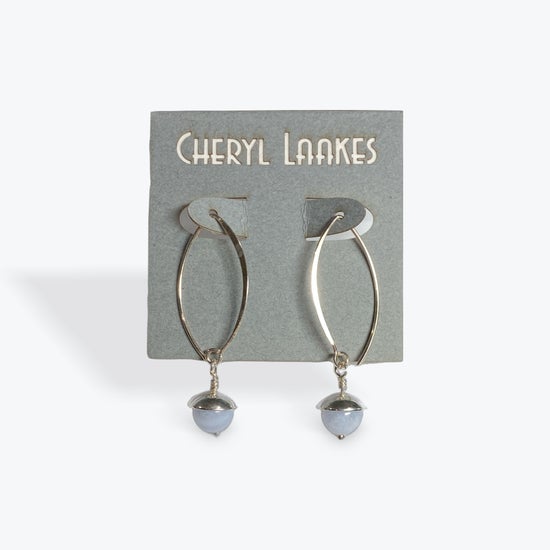 Blue Lace Agate Medium Silver Acorn Earrings