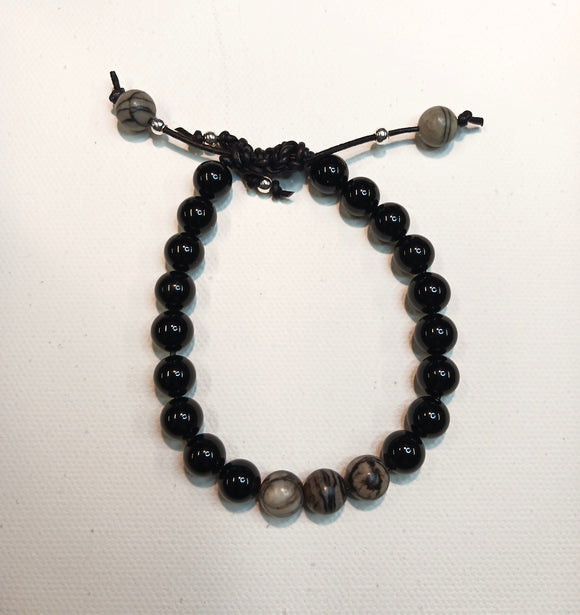 Masculine bracelet, black onyx/black labradorite