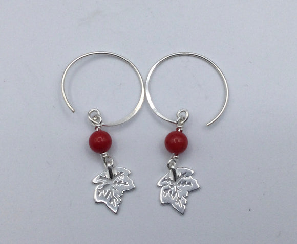 Red Coral/Silver Maple  Earrings