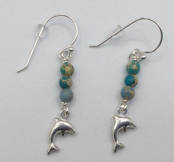 Imperial Jasper and Silver Dolphin Earrings