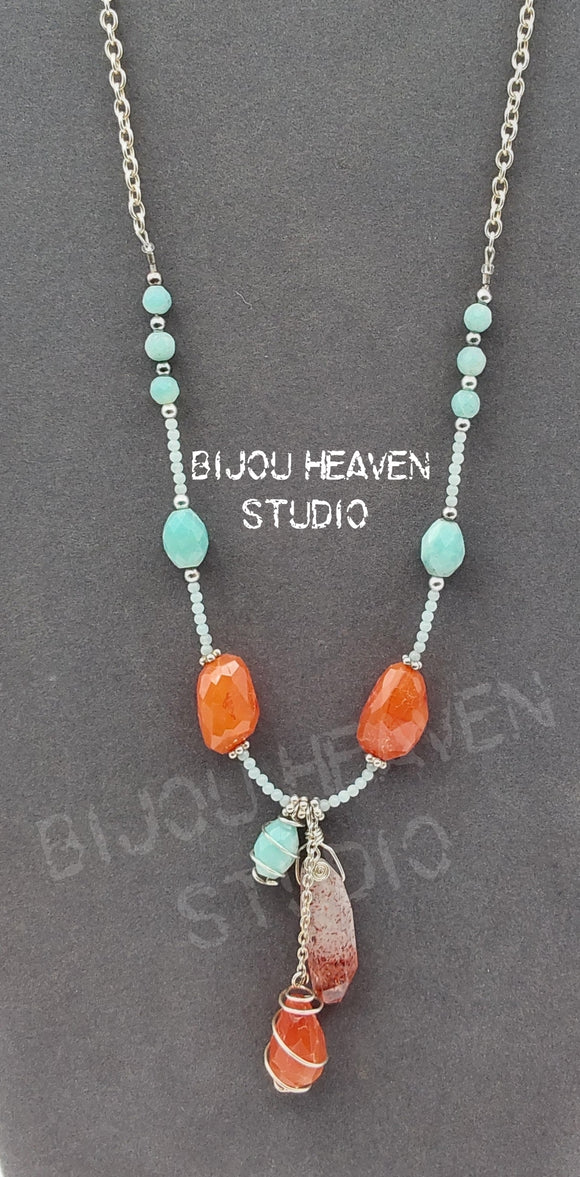 Carnelian, Amazonite and Fire Quartz necklace