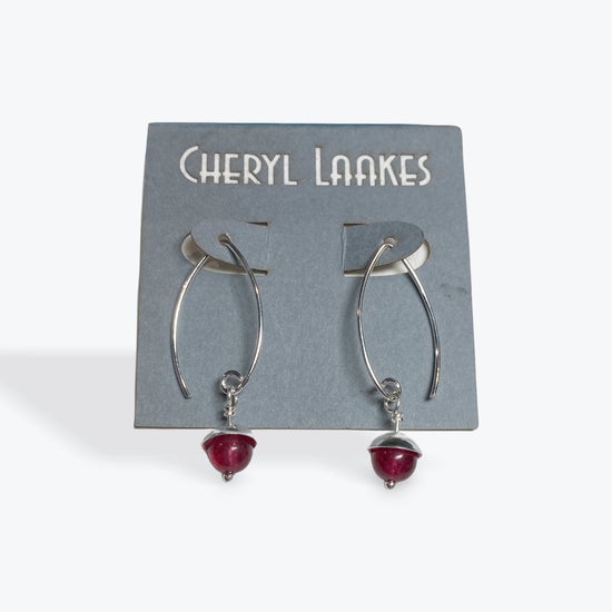 Cranberry Jade Small Silver Acorn Earrings