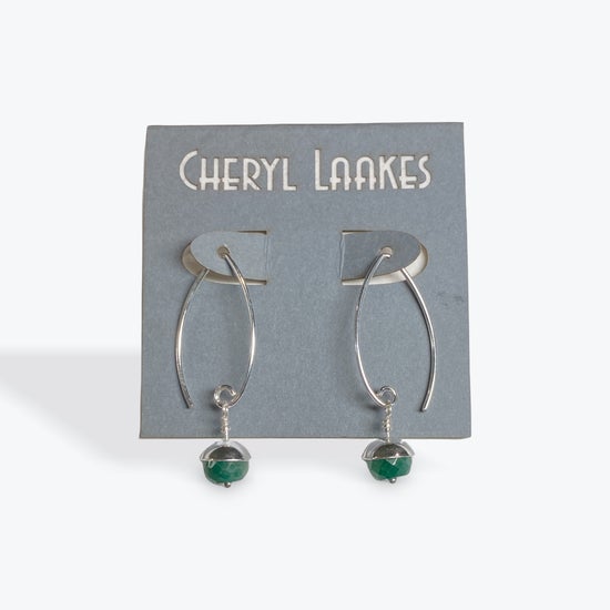 Emerald Small Silver Acorn Earrings
