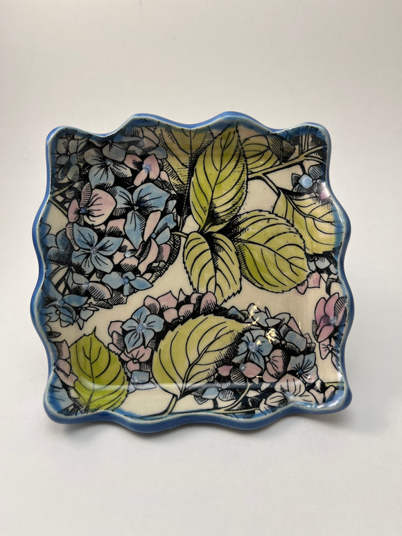 Flower Trinket Dish Blue Rim