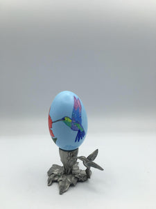 Acrylic painted Goose Egg with Broad-billed Humming Bird and Hibicus
