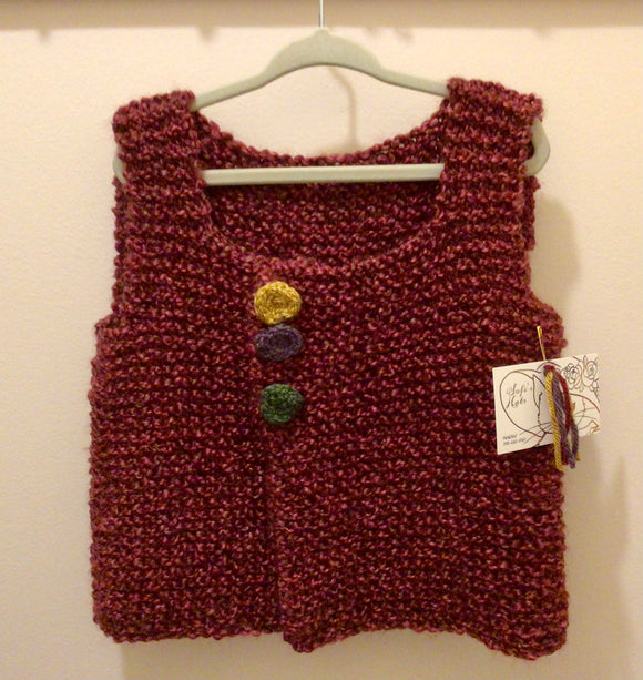 Hand knit Vest - burgundy