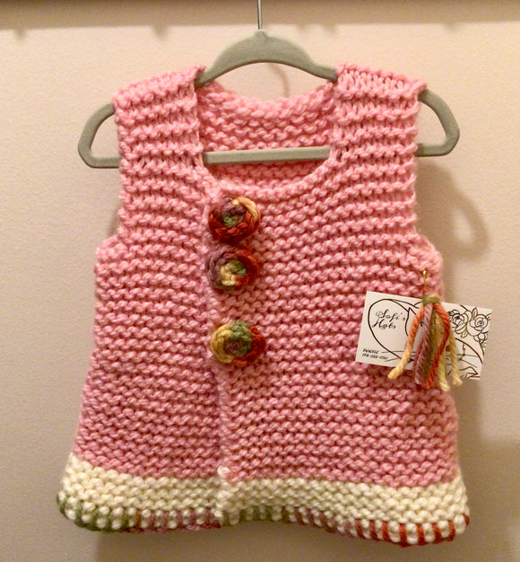 Hand knit Vest - pink