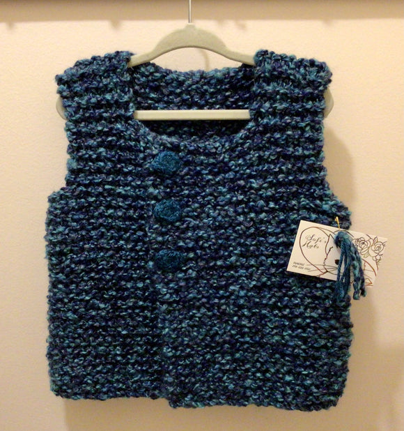 Hand knit Vest - blue