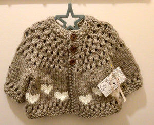 Baby Cardigan - taupe with hearts