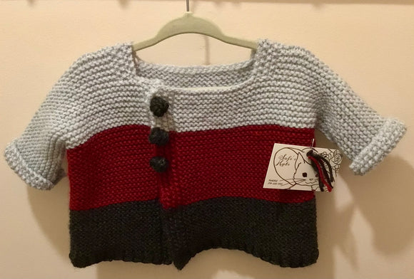 Grey, claret, charcoal baby cardigan