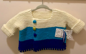 Ivory, turquoise, navy baby cardigan