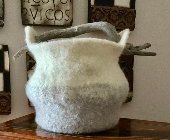 Wool Vessel with Driftwood ivory and taupe