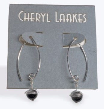 Onyx Small Silver Acorn Earrings