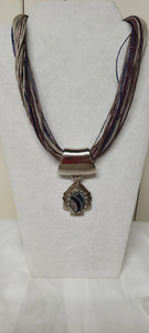 P23029 Silver Pendant with agate stone and multi colour cord