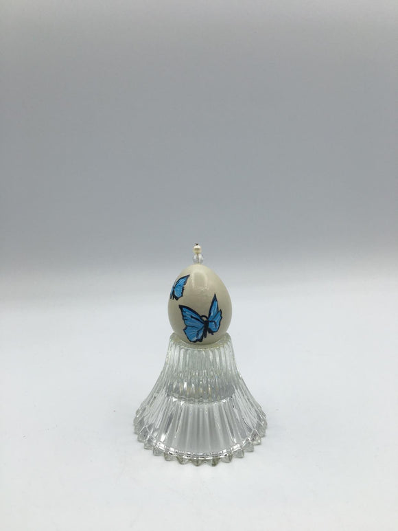 Acrylic painted Pheasant Egg - Blue Butterflies on Glass Stand