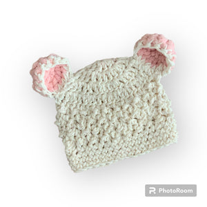 Baby bear newborn hat cream and pink