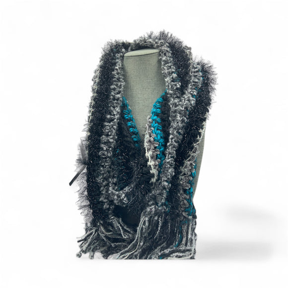 Long scarf, teal and black