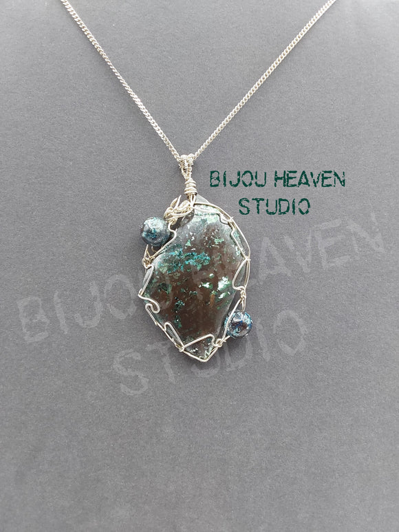 Shattuckite wrap pendant necklace