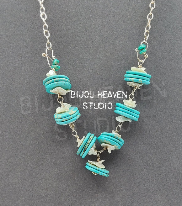 Turquoise & Pearl rondelle necklace