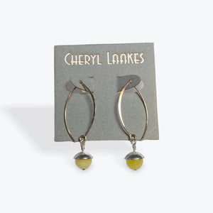 Yellow Jade Medium Silver Acorn Earrings
