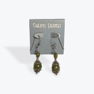 Green Garnet Bali Silver Stacked Earrings