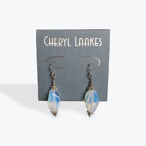 Opalite Twisted Barrel and High-Polished Bali Silver Stacked Earrings