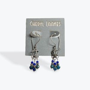 Chrysocolla and Lapis Lazuli Bali Silver Flower Chandelier Earrings