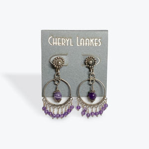 Dogtooth Amethyst Bali Silver Circular Chandelier Earrings