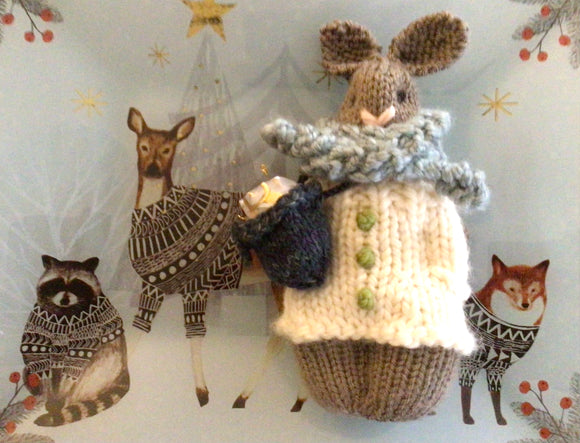 Hand Knit Bunny blue/taupe