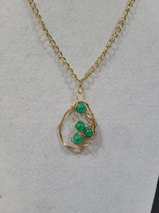 Gold pendant with Jade stones and chain