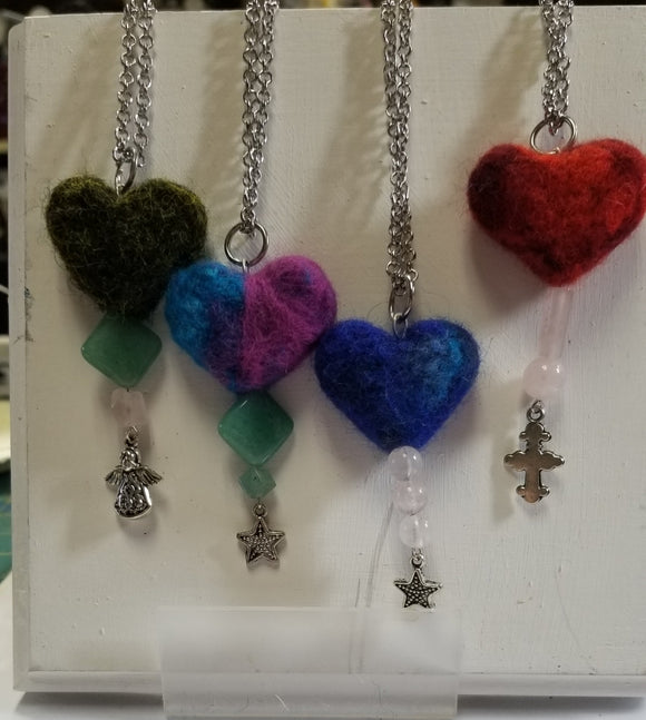Felted Heart Chakra Necklace