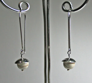 Howlite Large Silver Acorn Earrings