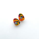 Golden Floral Polymer Clay Stud Earrings